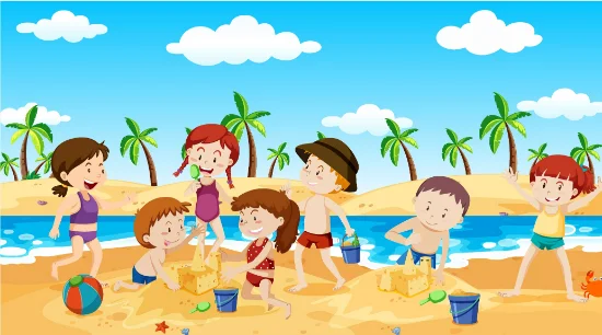 Bambini su una spiaggia sabbiosa della Francia meridionale